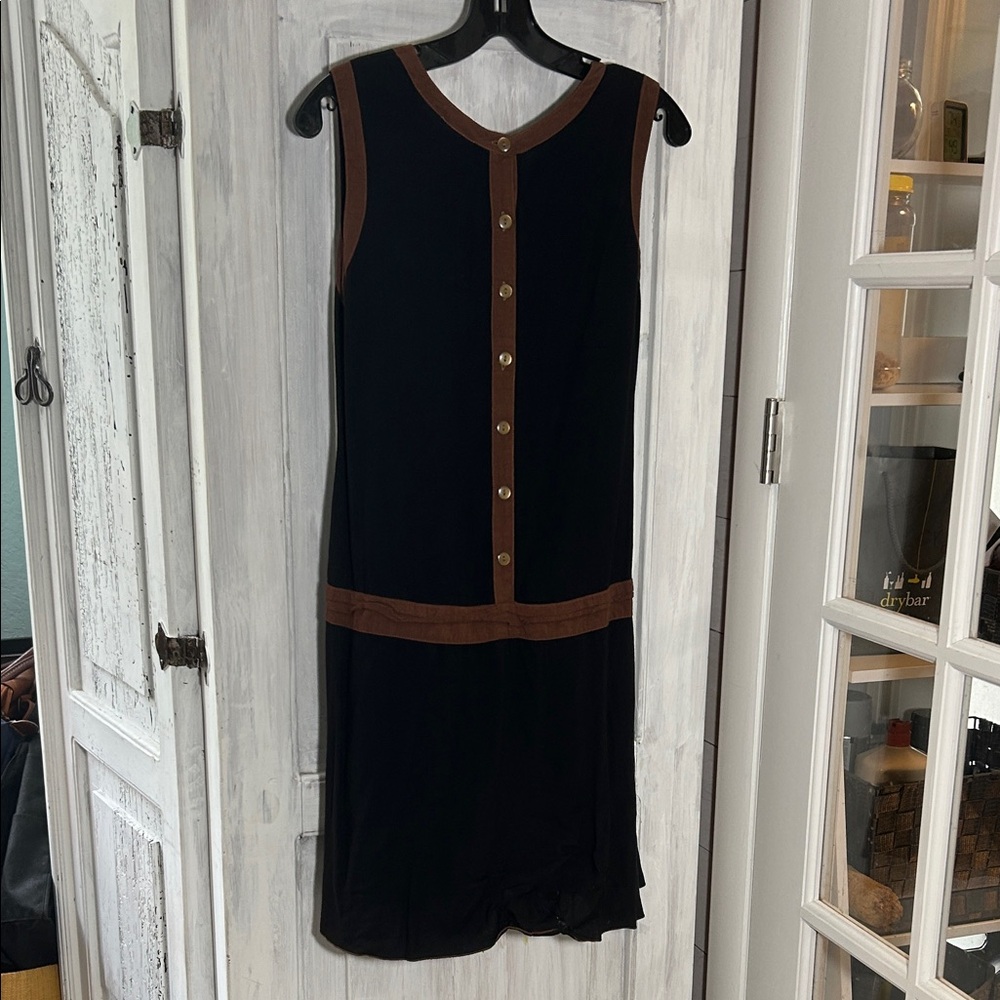 Drybar Black and Brown Button-Down Midi Dress